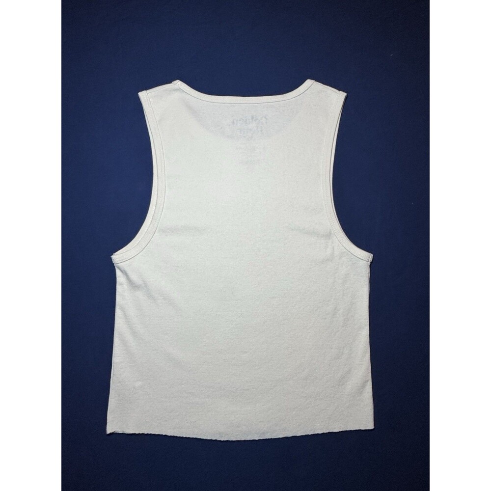 Golden Hour Womens Tank Top Medium Cream White Graphic Front Raw Hem Sleeveless - Picture 2 of 5
